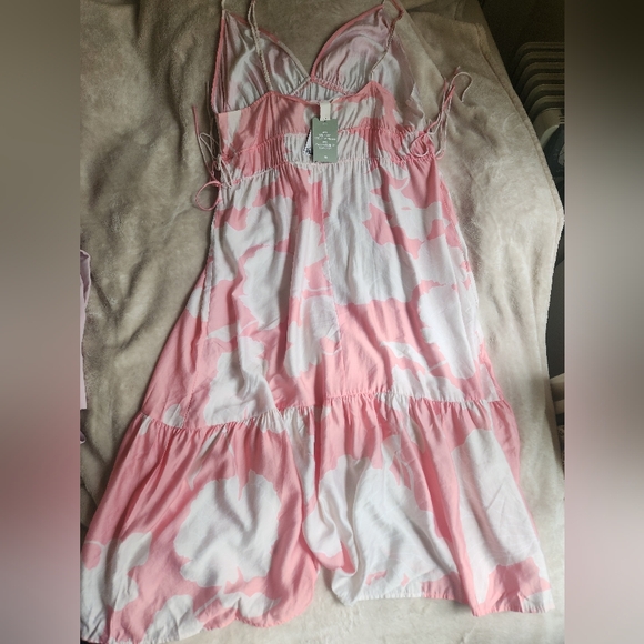 H&M Drawstrings Maxi Dress Floral Light Pink XXL, XL BNWT - Picture 11 of 15
